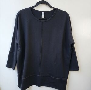 SPANX Perfect Length 3/4 Dolman Sleeves Sweater Black‎ Side Slits Crewneck